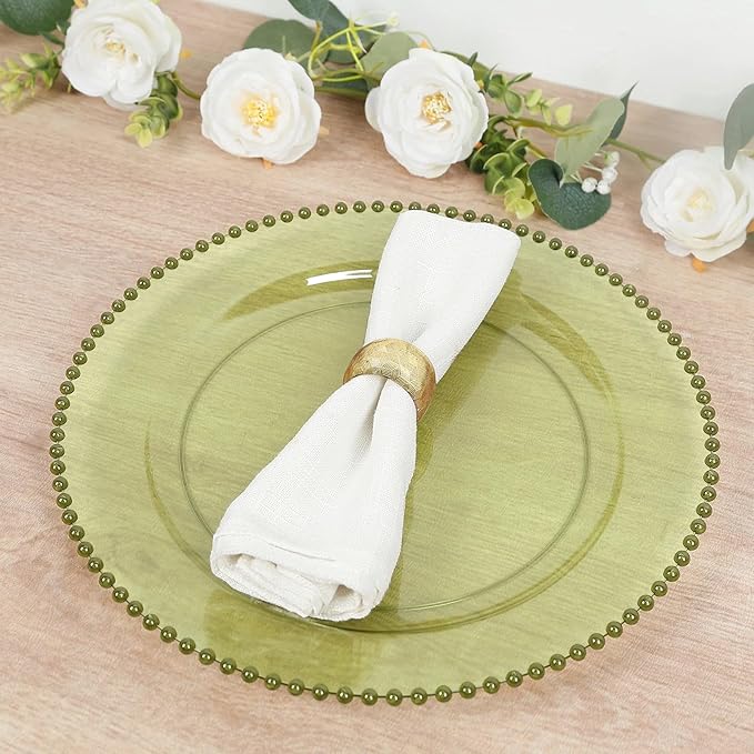 10" Dinner Plates - Set of 30 - Plastic Transparent Dusty Sage Green Round Disposable Plate Beaded Rim, Ideal for Decoration Party Wedding Bulk Events