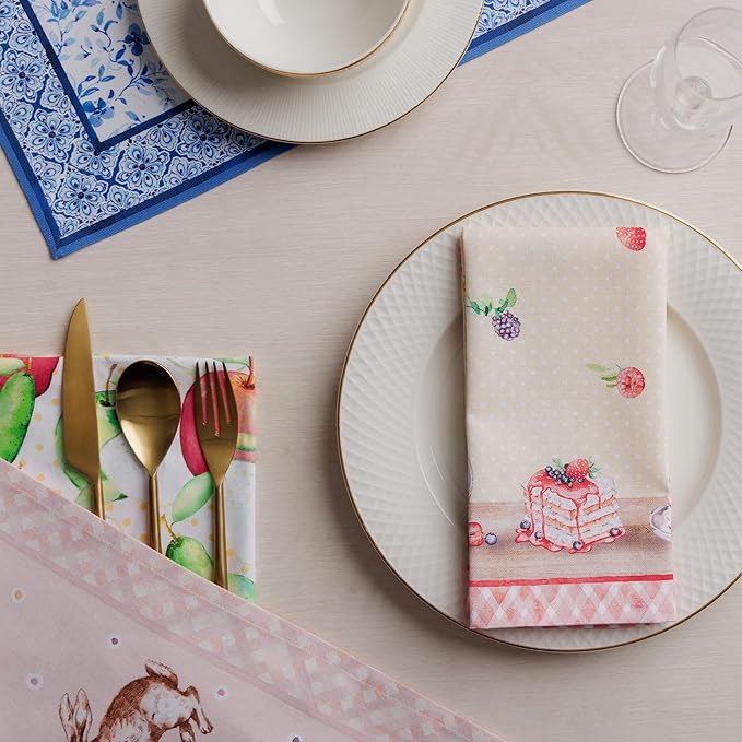 Maison d' Hermine Cloth Napkins Set of 4 100% Cotton Soft & Durable Everyday Reusable Square Napkins Cloth Washable, Dinner, Cocktail Party, Wedding, Restaurant (Incing of The Cakes, 18" x 18")