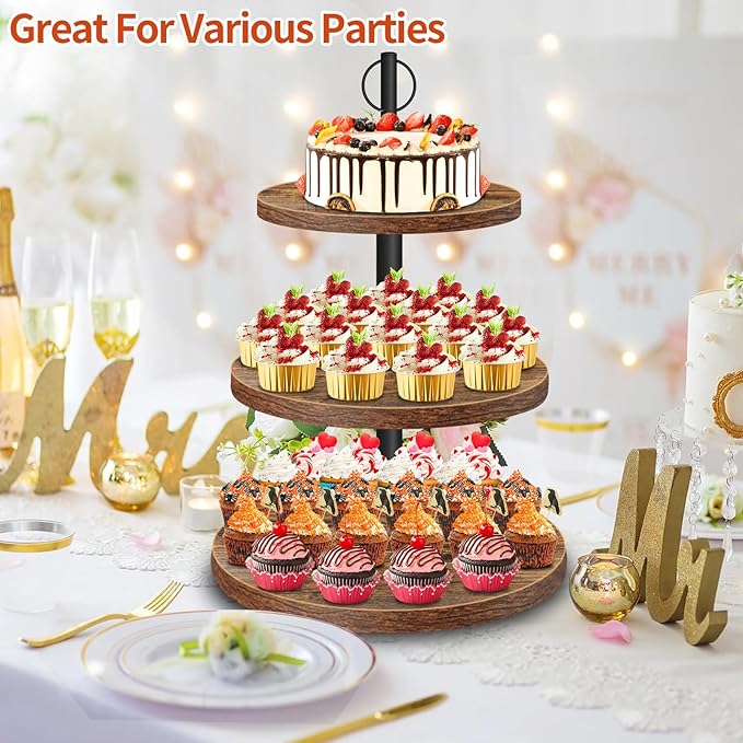 Cupcake Stand, 3 Tier Cupcake Stand Rustic Dessert Table Display Set Wood Cupcake Tower Cake Stand Tiered Tray Stand for Wedding Birthday Baby Shower 1 Pack