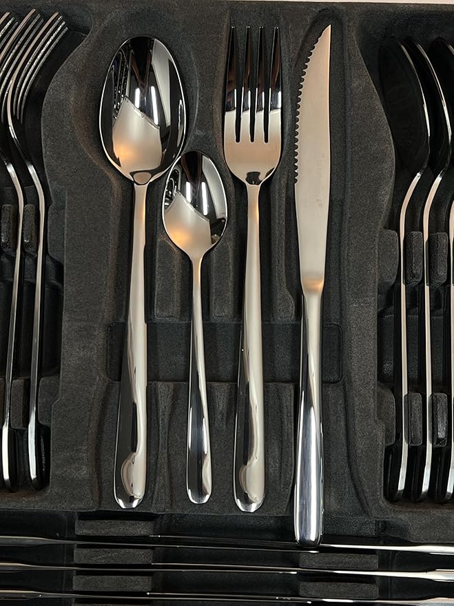 GRANDMEISTER 75-Piece 18/10 Stainless Steel Silverware Set with Gift Carrying Case, 3.0MM Thick, Elegant Design, Serves Parties 12 people, Mirror Polished, Dishwasher Safe Cutlery Set