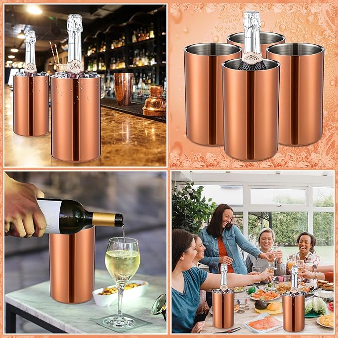 6 Pack Wine Chiller Bucket Wine Bottles Cooler Bulk, Stainless Steel Double Wall Insulated Champagne Ice Bucket for Parties,Fits for 750 ml Bottles (Copper)