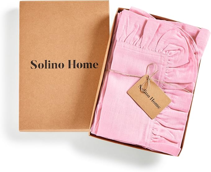 Solino Home Linen Ruffle Napkins Set of 4-100% Pure Linen Pink Lemonade Dinner Napkins Cloth 20 x 20 Inch for Christmas - Gabrielle Ruffle, Handcrafted and Machine Washable