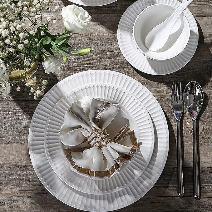 Dinnerware Set,19 Pcs Dinnerware Sets,Porcelain Tableware Set with Plates and Bowls,White Ceramic Dinner Set for Kitchen and Dinning