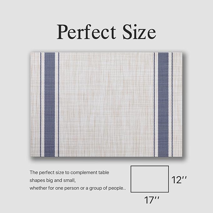 Placemats Set of 6 - Easy Clean Woven Vinyl Placemats for Dining Table, Indoor/Outdoor Place Mats, Washable PVC Table Mats(Blue Skyline)