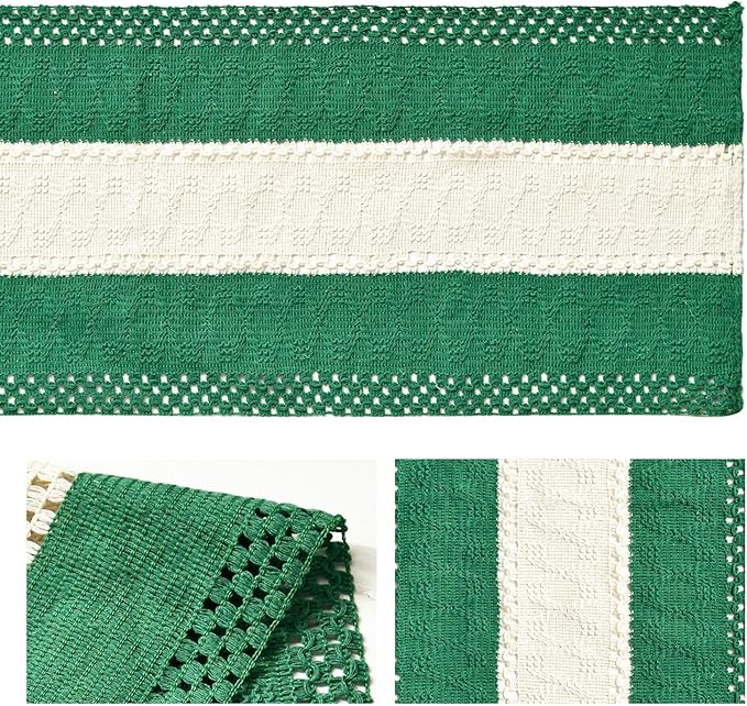 Artoid Mode Dark Green Farmhouse Rustic Table Runner, Seasonal Christmas Hollow Kitchen Dining Table Decoration for Home Party Decor 12x72 Inch