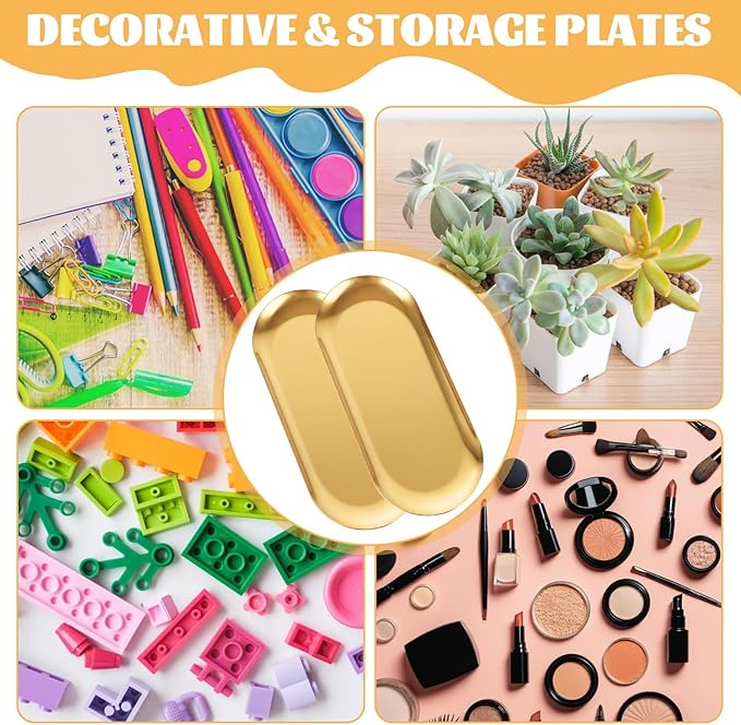 6PCS Stainless Steel Serving Tray Set Gold Platters for Serving Food Small Metal Tray Decorative 9" Long Plate Oval Storage Tray Thickened Serving Dishes for Entertain Party Buffet Sushi Snack