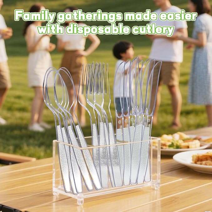 120 Count Clear Plastic Forks Heavy Duty, 7.1" Premium Disposable Forks Bulk, Heat Resistant & BPA-Free, Solid and Sturdy Plastic Cutlery for Parties, Catering, Events and Everyday Use