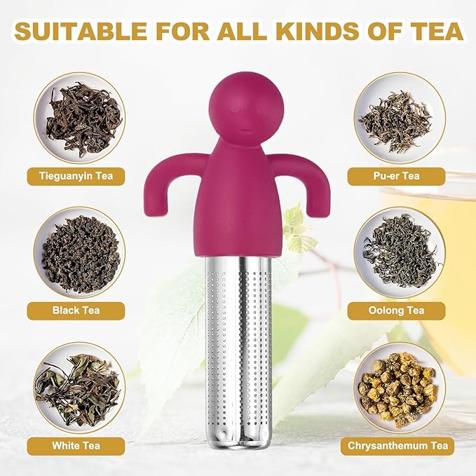 uxcell 2 Pcs Cute Tea Infuser, Stainless Steel Loose Leaf Tea Steeper Filter with Silicone Handle Reusable Coarse Pores Mesh Strainer Diffuser for Teacups Teapots Mugs, Rose Red