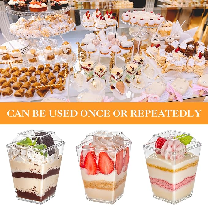 380 Pcs 5oz Clear Plastic Dessert Cups with Lids & Spoons – BPA-Free Appetizer & Parfait Cups for Pudding, Mousse, Jello, Yogurt – Includes 20 Bonus Forks