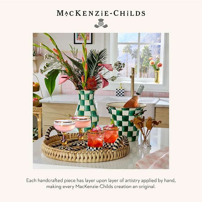 MACKENZIE-CHILDS Wine Cooler, Champagne and Wine Bucket, Ice Bucket, Green-and-White Emerald Check