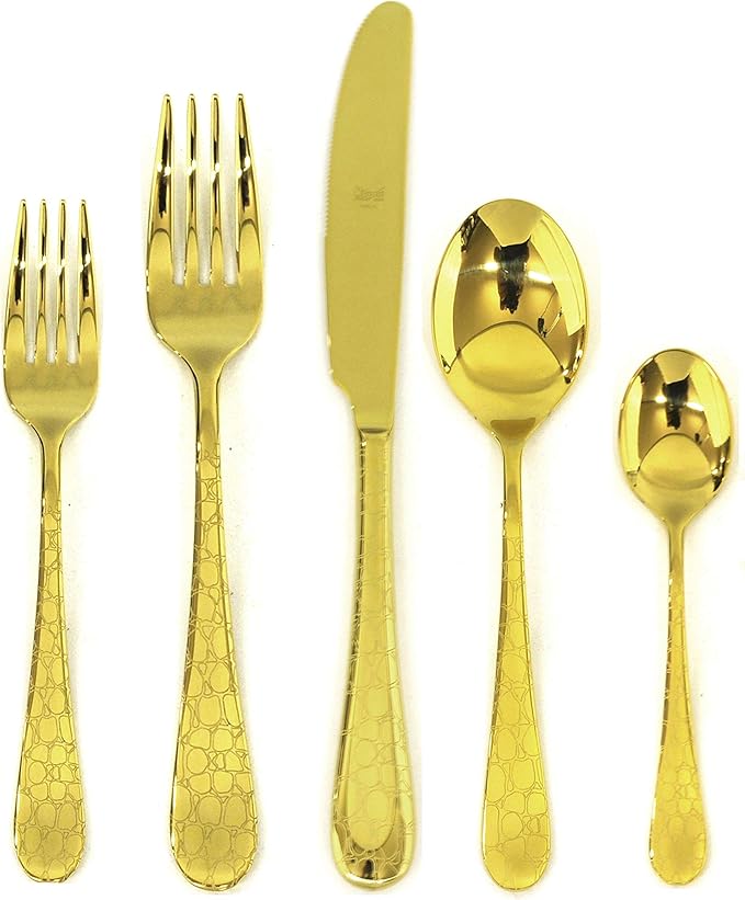 Mepra Coccodrillo Oro 1097C22020 20 Pcs Serving Set – Metallic Tableware, Dishwasher Safe Cutlery