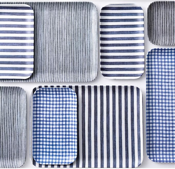 GLigeT Serving Tray Stripe Storage Tray Household Multi-Function Service Tray Fruit Tray Rectangular Resin Tray Breakfast Tray(Large)