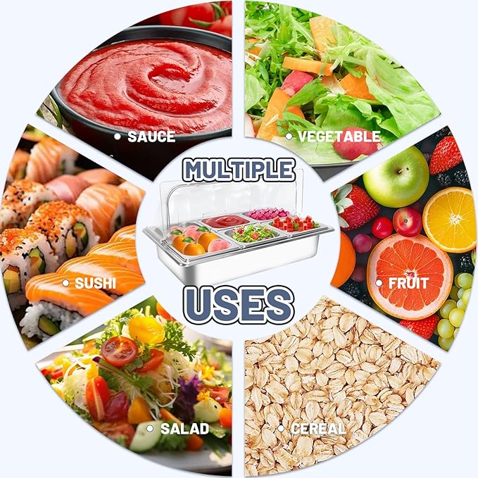 Countertop Ice Food Serving Display Tray with 5 Pan, Salad Bar Buffet Station for Home, Cold Food Buffet Server, Pizza Topping Station, Cold Buffet Table Serving Station for Party