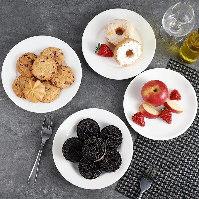 Porcelain Dessert Plates Set of 12, 7 Inch White Dinner Plates, White Salad Plate, Ceramic Appetizer Plate for Snack, Bread, Fruit, Cake, Microwave & Dishwasher Safe