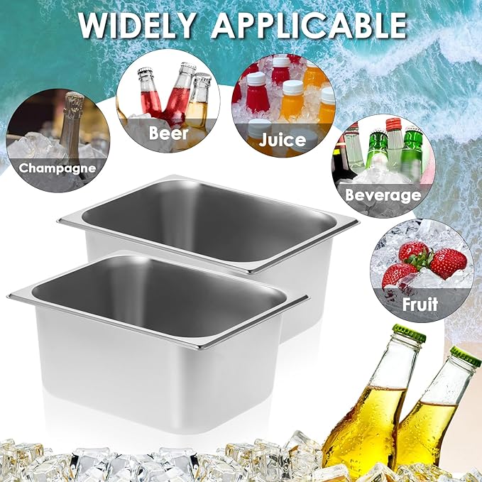 OwnMy 2PCS Ice Buckets for Freezer, Stainless Steel Ice Bucket for Parties, Metal Ice Cubes Bin Storage Container for Freezer, Large Wine Beer Drink Cooling Buckets for Beverage Cocktails Champagne