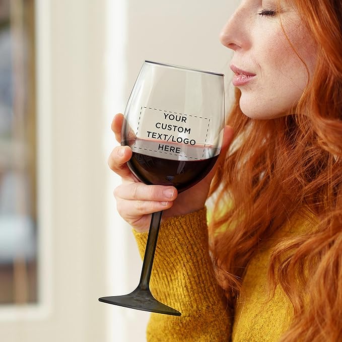 Custom Wine Glasses 14 oz. Set of 6, Personalized Bulk Pack - Restaurant Glassware, Perfect for Red Wine, White Wine, Cocktails and More - Black