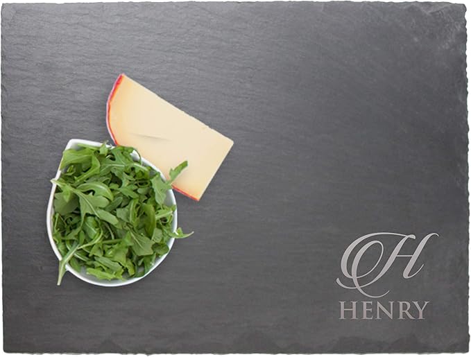 My Personal Memories Personalized Slate Serving Tray Cheese Board with Soapstone - Housewarming, Wedding for Couples - Custom Engraved (Name and Initial Style)