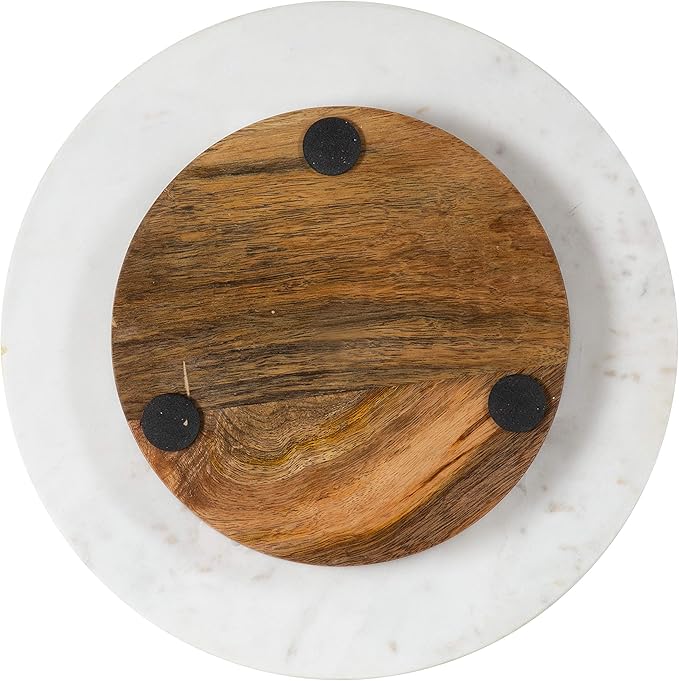 Kate and Laurel Praxis Modern 2-Tier Tray, 12 x 12 x 15, Natural Wood and White Marble, Decorative Farmhouse Serving Tray for Display