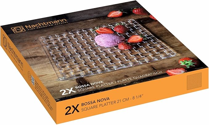 Nachtmann Bossa Nova Collection, Square Platter, Set of 2, Serving Tray, Plate for Food, Charcuterie, Appetizer, Snack, and Dessert Platters, 8.3 Inch, Dishwasher Safe