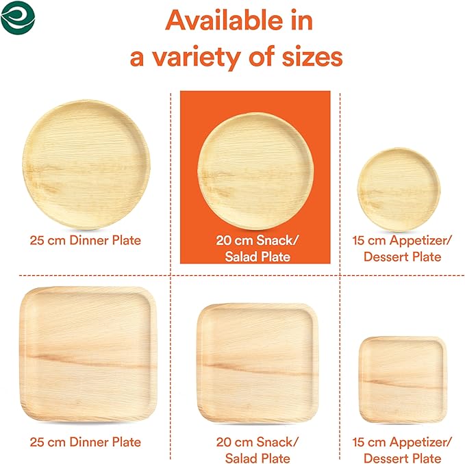 ECO SOUL Palm Leaf Plates 8"(400 Count) Round Compostable Bamboo Plates Heavy- Duty, Biodegradable Eco-Friendly Dinnerware for Christmas Party Dinner, Wedding, Holiday & Event