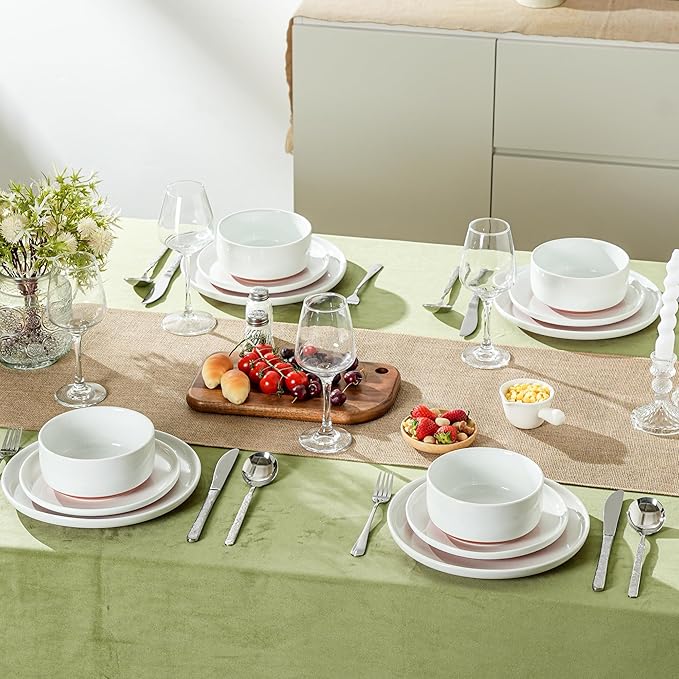 Salad&Dessert Plates,8 Inch Small Dinner Plates Sets for 4,Dishwasher & Microwave Safe,Porcelain Dinner Dishes for Cake, Fruits,Waffle, Pasta,Salad,Elegant White