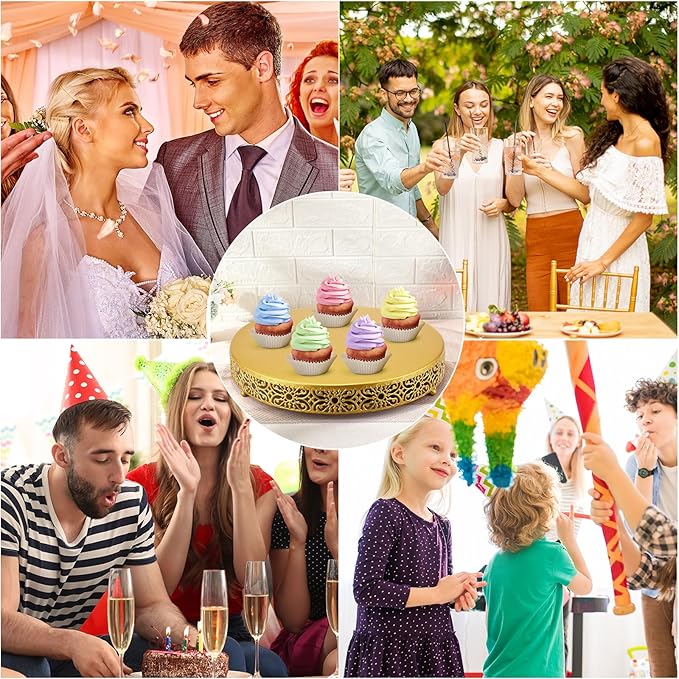 Wenqik 18 Inch Gold Cake Stand Metal Round Cake Stands Set Dessert Display Cupcake Stands Plates for Wedding Brithday Party Celebration