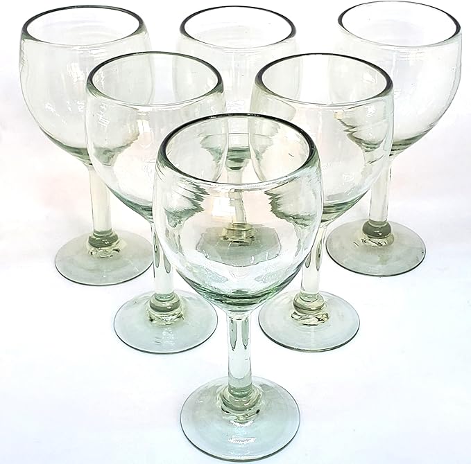 MexHandcraft Clear 13 oz Wine Glasses (set of 6), Recycled Glass, Lead-free, Toxin-Free (13 oz Wine)
