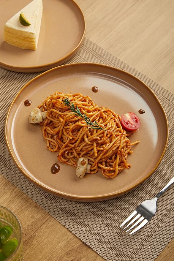 Ceramic Dinnerware Set for 4,Reactive Glaze Plates and Bowls Sets,Microwave Safe,Chip-Resistant Dish Set,Perfect for Modern Dining,Farmhouse Style (Cappuccino, Service for 4 (12pcs))