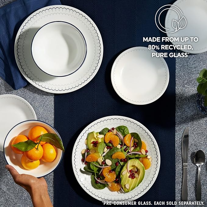 Corelle 6-Piece 10.25" Dinner Round Plates Vitrelle Triple Layer Glass, Lightweight Round Plates, Chip and Scratch Resistant, Microwave and Dishwasher Safe, Caspian Lace
