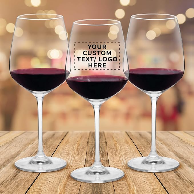 Custom Crystal Wine Glasses 17.5 oz Set of 12, Personalized Bulk Pack - Restaurant Glassware, Perfect for Red Wine or White Wine - Clear