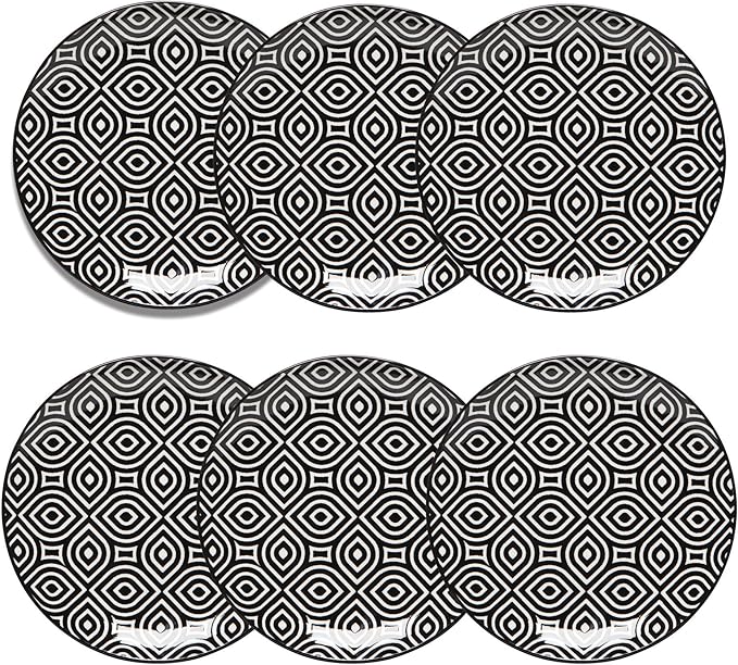 Now Designs White Geo Porcelain Stamped Appetizer Plate, 6 inch, Set of 6
