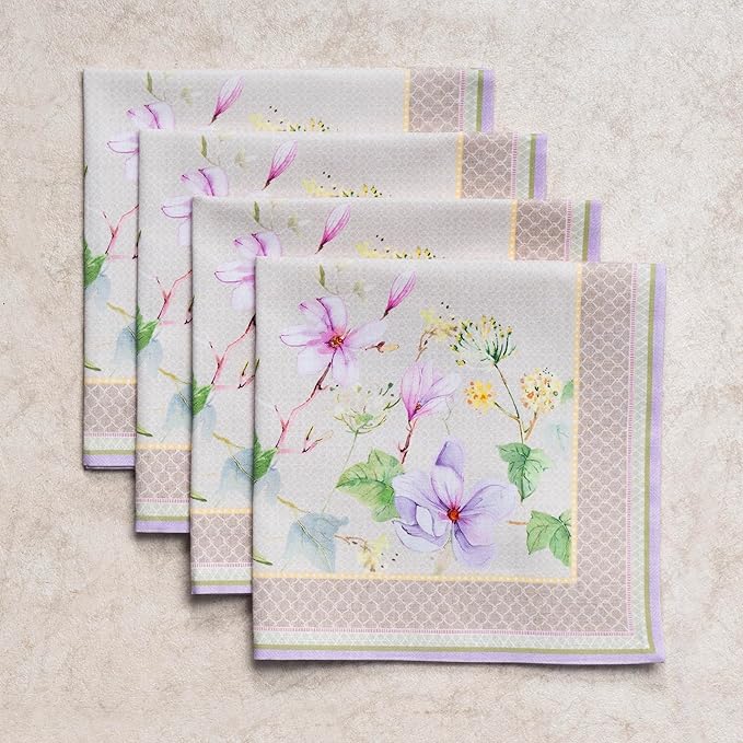 Maison d' Hermine Cloth Napkins Set of 4 100% Cotton Everyday Reusable Square Napkins Cloth Washable, Dinner, Party, Wedding, Restaurant, Spring/Summer (Magnolia Mornings, 20" x 20")