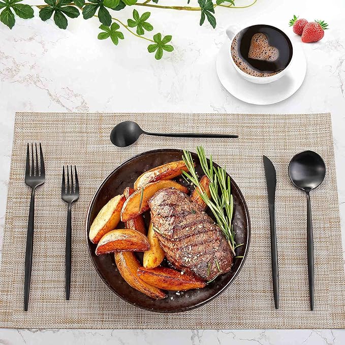 Silverware Set for 8, IBIILII JEFF 40 Pieces Stainless Steel Flatware Set,Matte Black Kitchen Utensil Set, Tableware Cutlery Set, Spoons And Forks Set, Satin Finished Polished & Dishwasher Safe