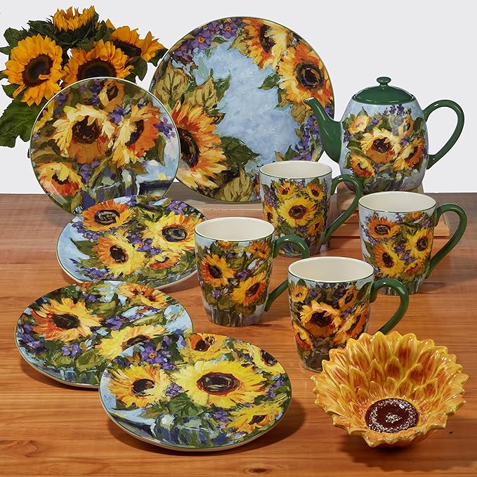 Certified International Sunflower Bouquet 6" Canape/Luncheon/Appetiser Plates, Assorted Designs, Small, Multicolor, Set of 4