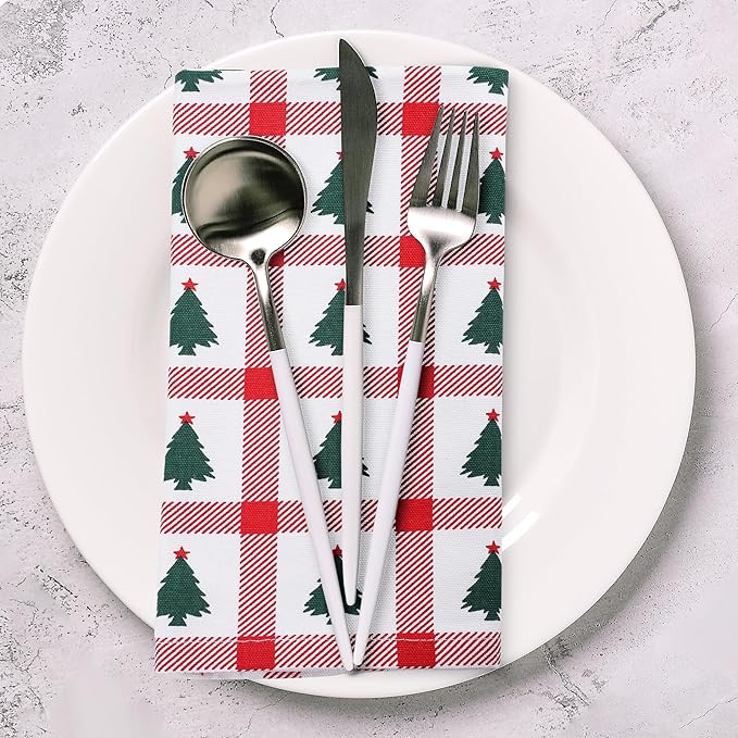 Urban Villa Cloth Napkins Set of 12 20x20 Inches 100% Cotton Napkins Cloth Washable Soft Durable Reusable Absorbent Table Dinner Napkins Cloth for Christmas Parties Hotel Lunch Restaurant – Tree Print