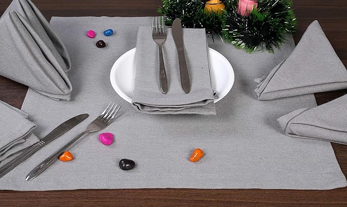 Ramanta Home Light Grey Cotton Dinner Napkins Set of 12, 18x18 Inch 100% Cotton Cloth Napkins, Reusable Fabric Table Napkins for Everyday Dining, Parties, Wedding, Spring & Easter Table Décor Washable