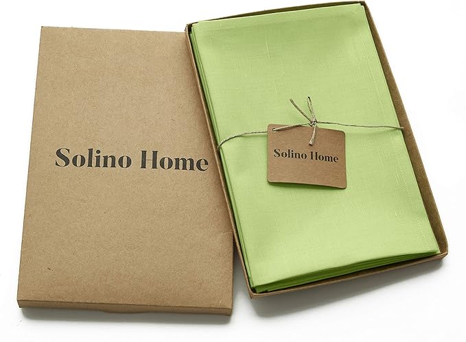Solino Home Apple Green Cotton Linen Napkins Set of 4 - Machine Washable Dinner Napkins 20 x 20 Inch - Dru