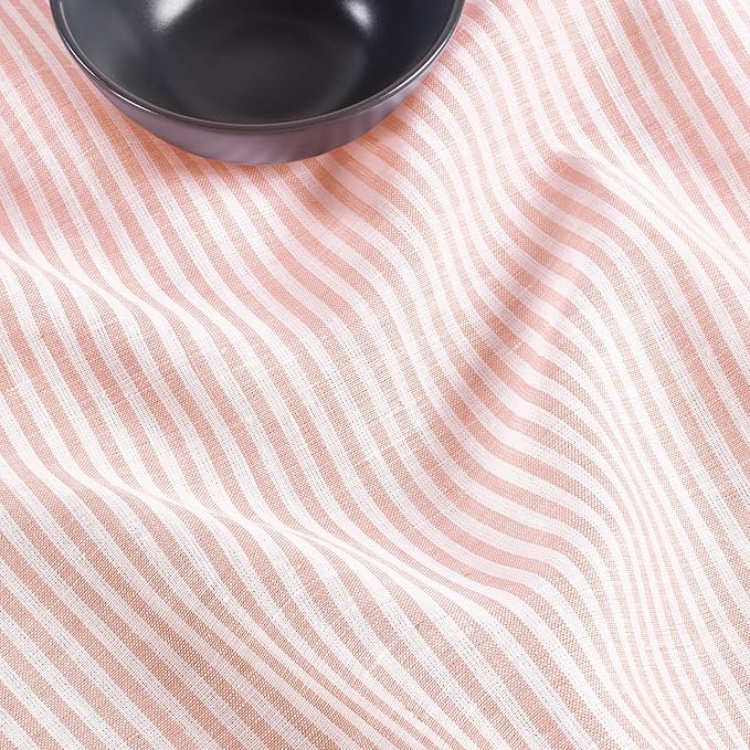 Solino Home Linen Placemats Set of 4 - Narrow Stripe Peach and White Placemats 14 x 19 Inch - 100% Pure Linen Place Mats
