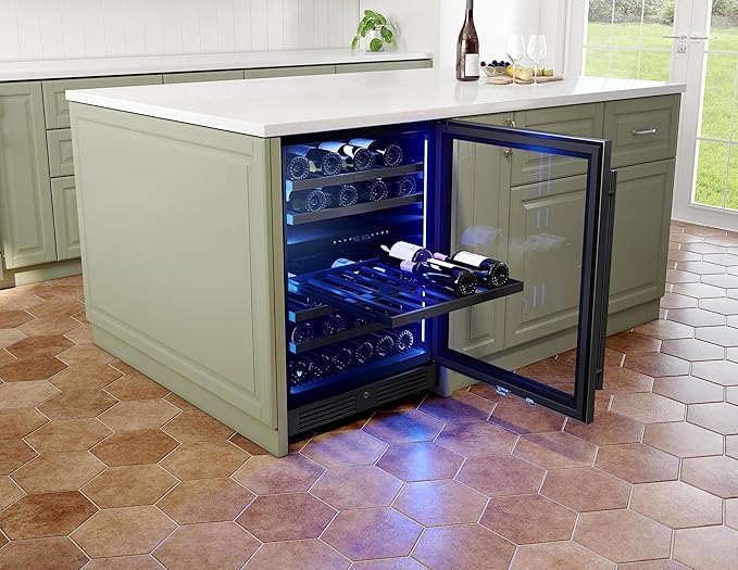 Zephyr PRW24C02C Presrv 24 Inch Wide 45 Bottle Capacity Built-In/Free Standing Dual Zone Wine Cooler with Vibration Dampening System - Black Stainless Steel