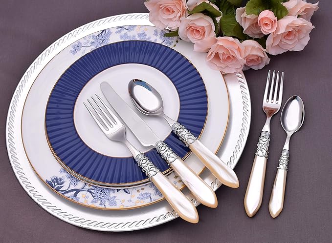 Melodia Brilliant 5 Piece Place Setting flatware set cutlery dinnerware silverware (Melodia ivory)