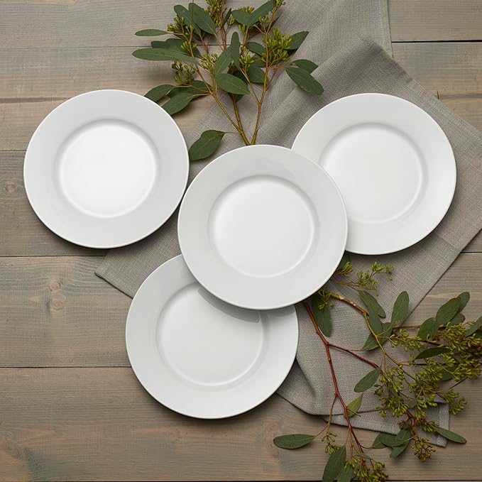 Everyday White Classic Rim Set of 4 Salad Plates, 8.25 inch