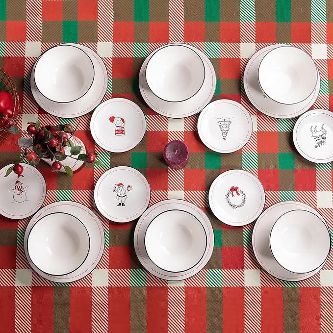 LEHAHA Ceramic Christmas Plates, 6 inch Porcelain Holiday Round Appetizer Plates, Set of 6 Plates for Kitchen, Great for Dessert,Appetizer,Cake. Dishwasher and Microwave Safe