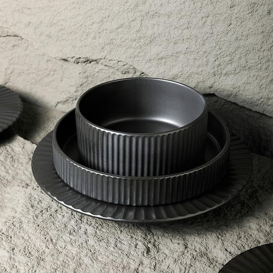 Christian Siriano Lusso 32-Piece Dinnerware Set Stoneware, Black