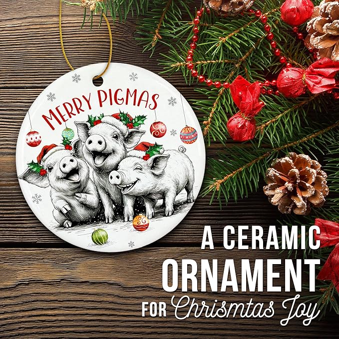 ZAGKOO Pig Christmas Ornament - Cute Pig Gifts for Women, Men - Pigs Lover Gift Ideas, Funny Animal Farm Ceramic Xmas Ornaments Tree Decorations
