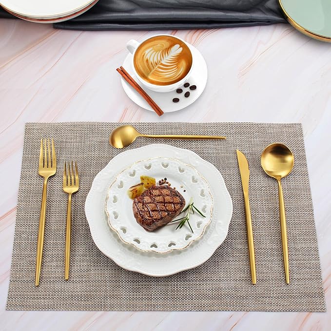 Matte Gold Silverware Set, IBIILII JEFF 40 Pieces Stainless Steel Flatware Set,Kitchen Utensil Set, Tableware Cutlery Set, Knife Spoons And Forks Set, Satin Finished Polished & Dishwasher Safe
