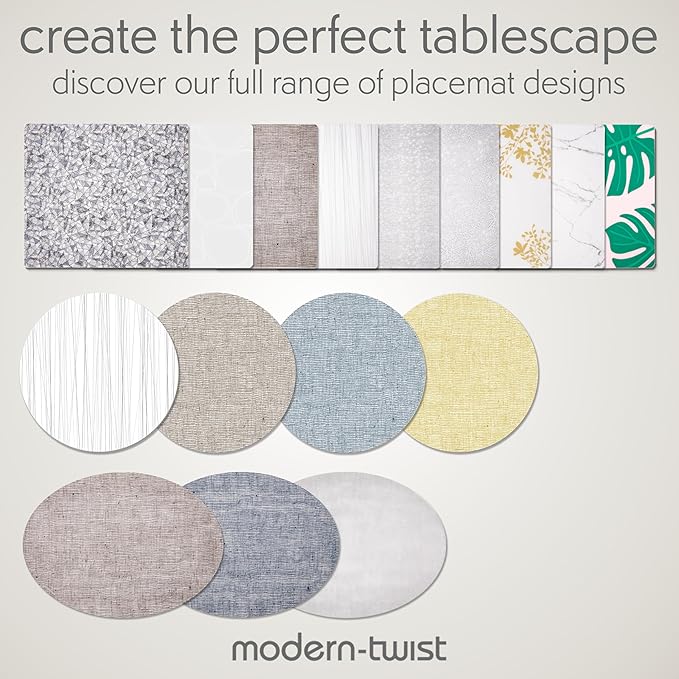 modern-twist 15" Round Silicone Placemat, BPA, PVC-Free Table Mat, Dishwasher Safe, Stream Print in Silver, Pack of 1