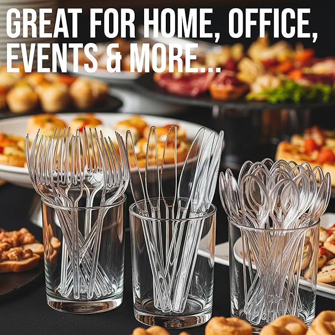 Pomp Extra Heavy-Duty Clear Plastic Spoons (100 Pack) | Extra Heavy-Weight Disposable Cutlery for Everyday Use, Parties, Weddings & Events