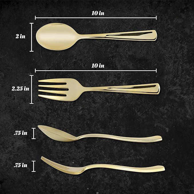 Plasticpro Disposable Plastic Gold Serving Utensils 6 Forks & 6 Spoons Durable Heavy Duty Premium Serving Utensils Gold 6 Sets