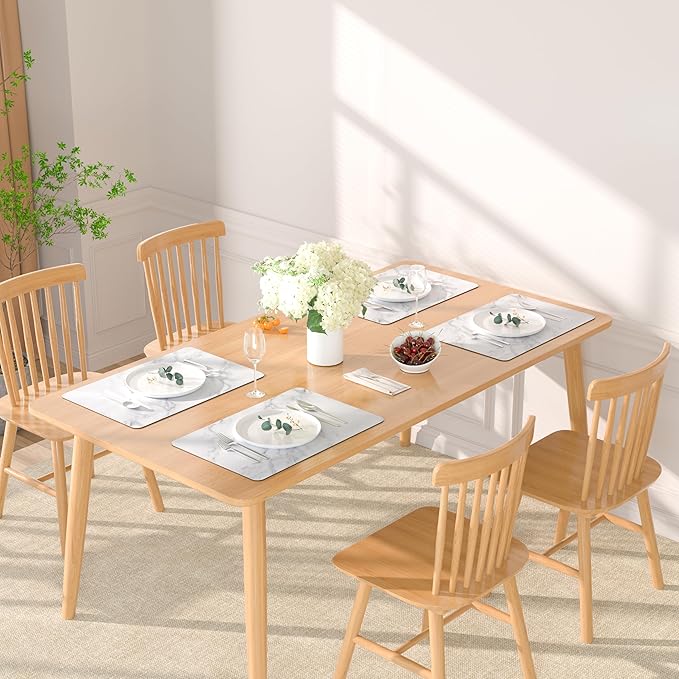 QIYI Placemats Set of 4, 12x18 Inch PU Leather Place Mats for Kitchen Dinning, Heat Resistant Anti Slip Table Mats, Waterproof Wipeable Washable Placemat Party Table Décor, White Marble