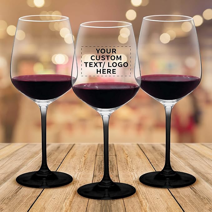 Custom Crystal Wine Glasses 17.5 oz Set of 48, Personalized Bulk Pack - Restaurant Glassware, Perfect for Red Wine or White Wine - Black